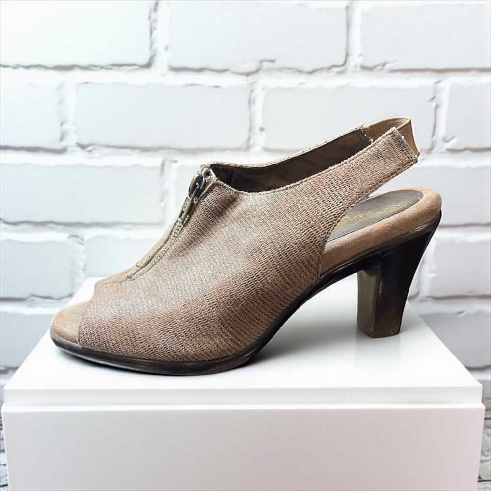 AEROSOLES Brown Wedge snake skin suede 8M open toe sling back high heel​